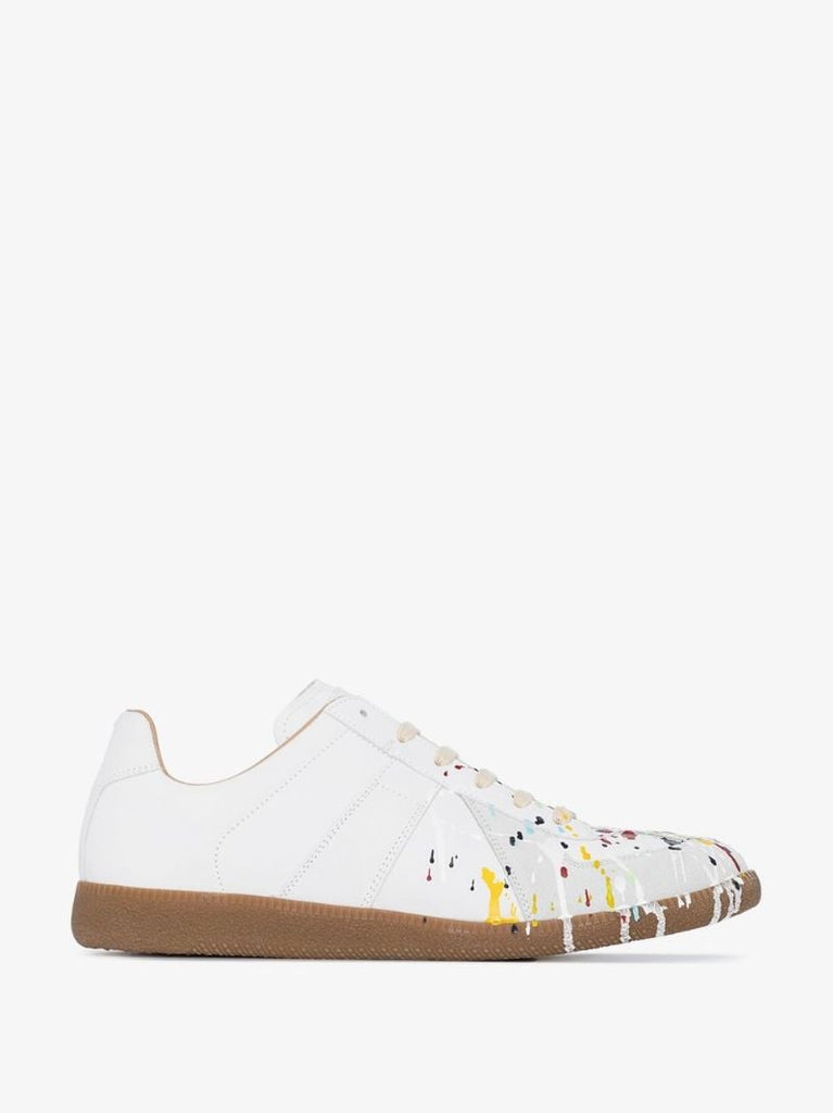 White Replica Paint Splatter Leather Sneakers
