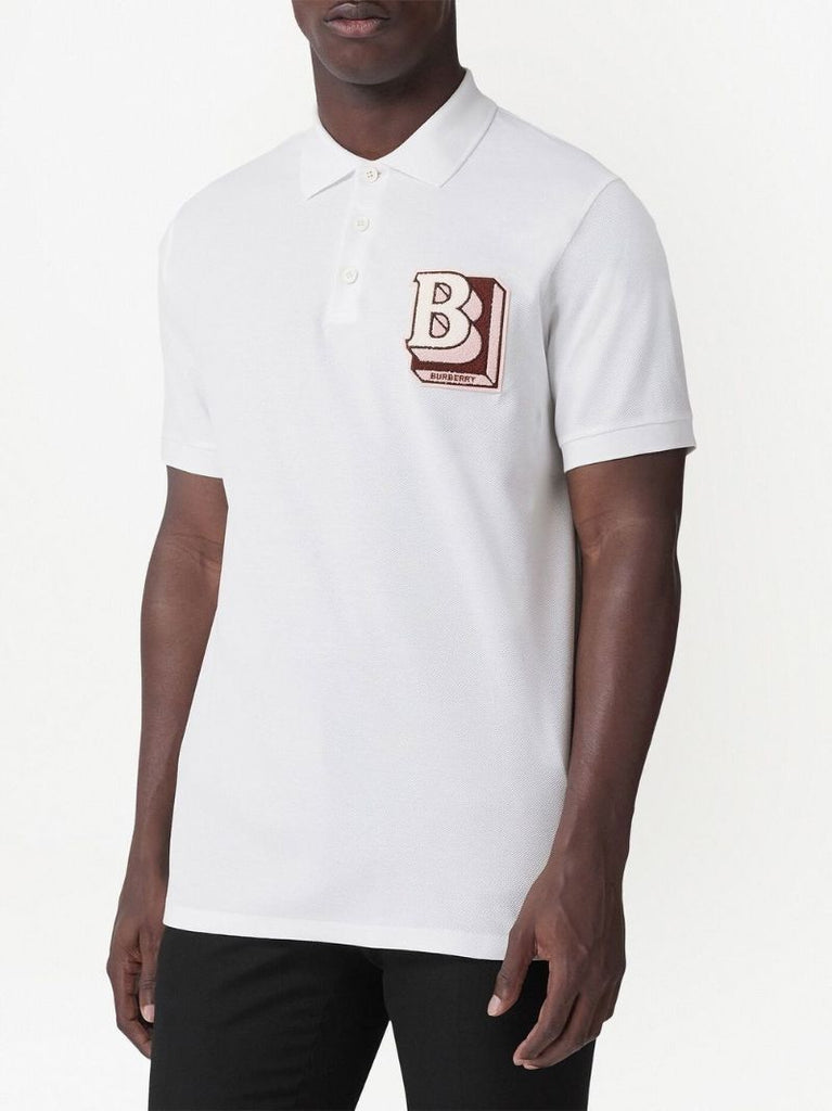 White Letter Graphic Polo Shirt