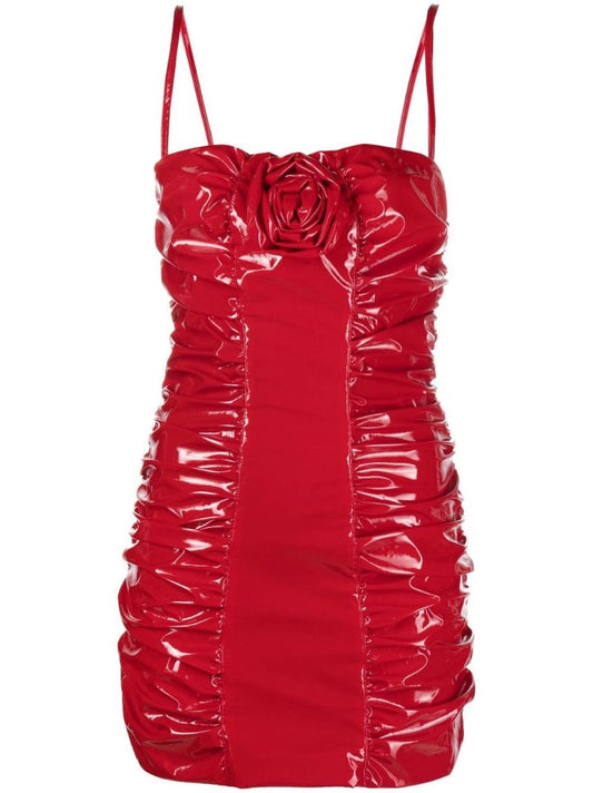 Red Rose Detail Patent Mini Dress