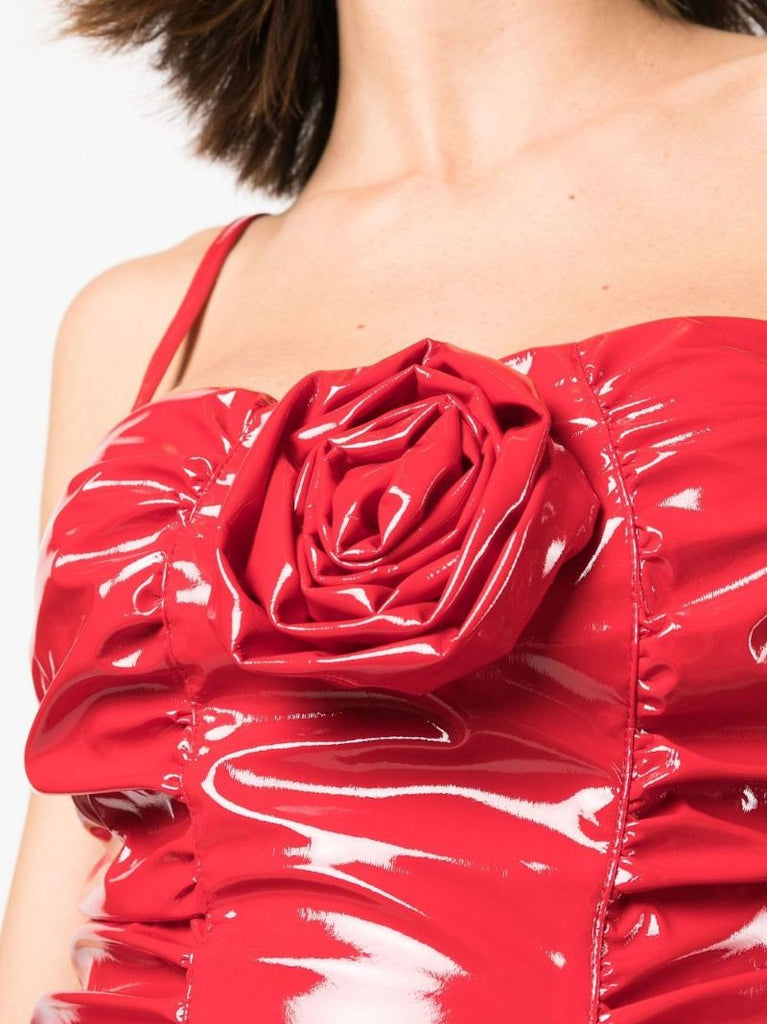 Red Rose Detail Patent Mini Dress