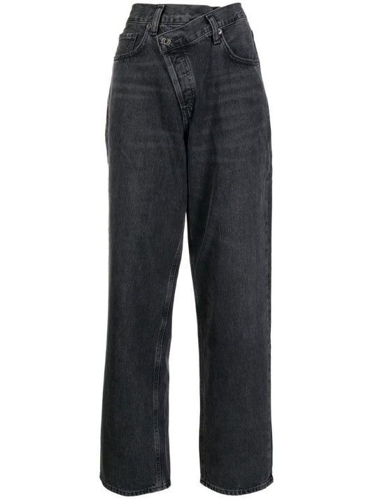 Black Criss Cross Straight-leg Jeans