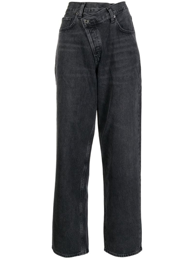 Black Criss Cross Straight-leg Jeans