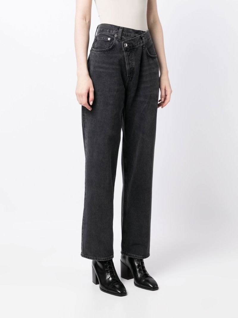 Black Criss Cross Straight-leg Jeans