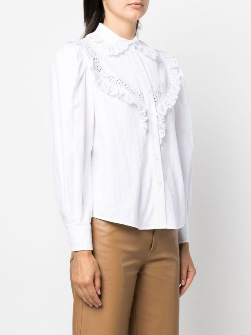 White Lace Ruffle Blouse