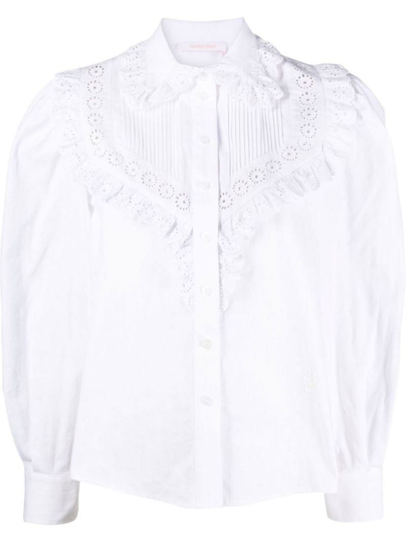 White Lace Ruffle Blouse