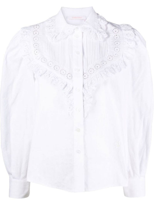 White Lace Ruffle Blouse
