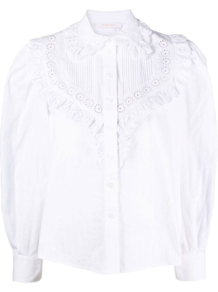 White Lace Ruffle Blouse