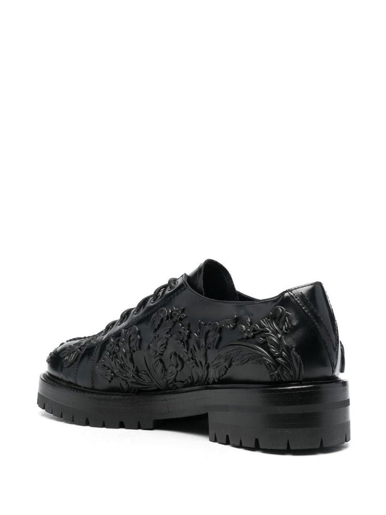 Black Baroque Column Derby Leather Shoes