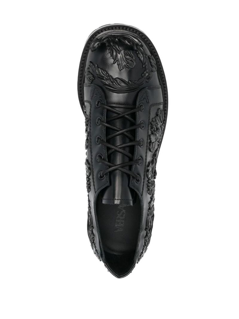 Black Baroque Column Derby Leather Shoes