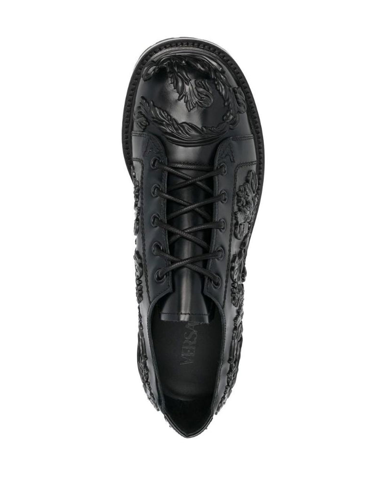Black Baroque Column Derby Leather Shoes