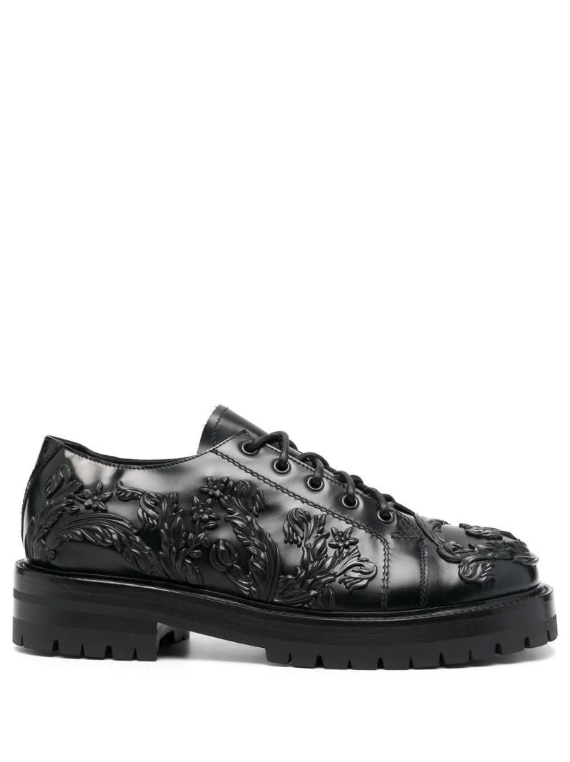Black Baroque Column Derby Leather Shoes