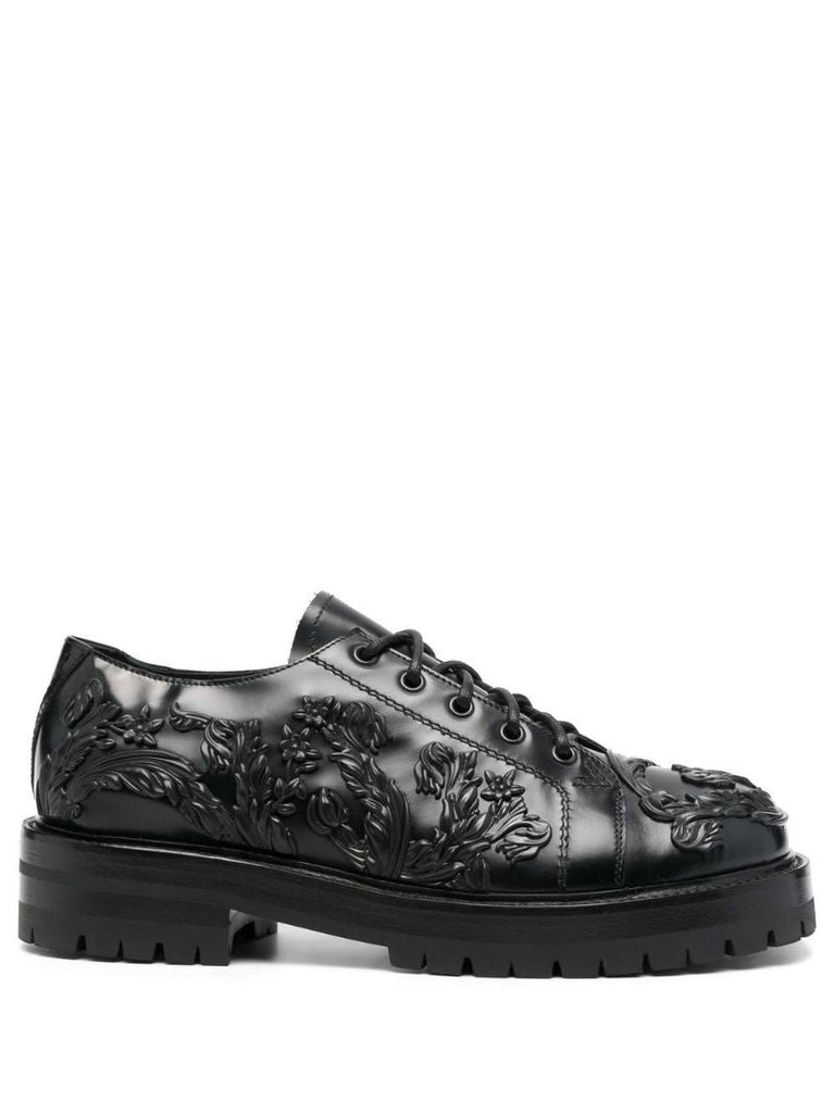 Black Baroque Column Derby Leather Shoes