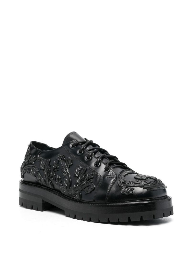 Black Baroque Column Derby Leather Shoes