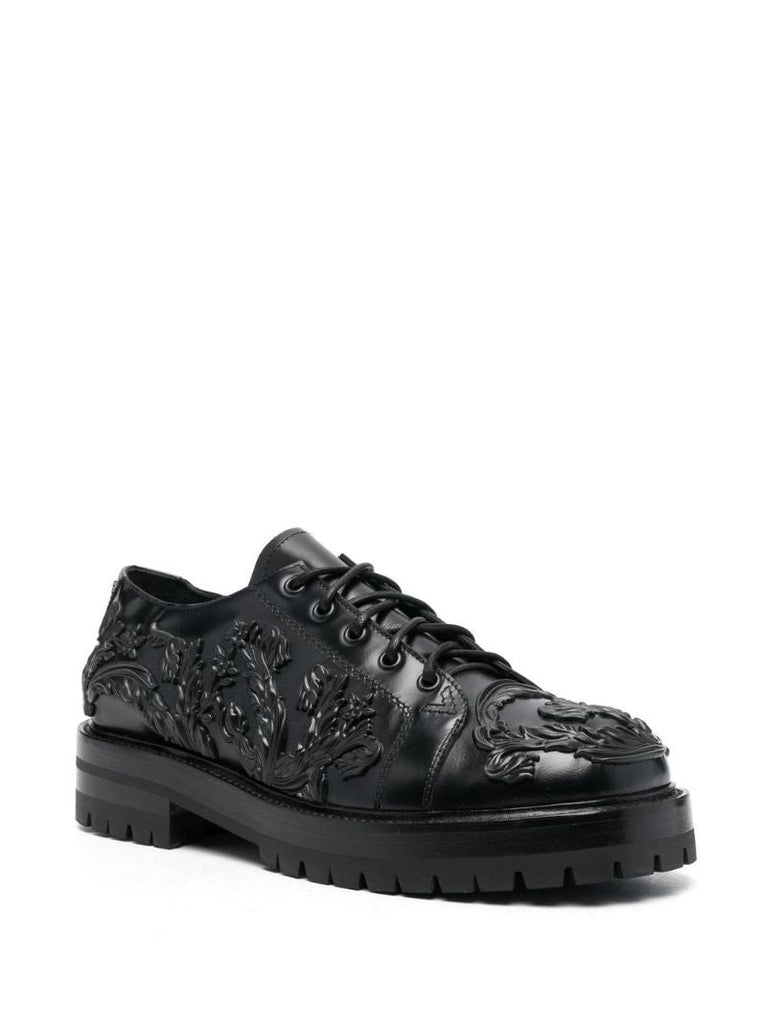 Black Baroque Column Derby Leather Shoes
