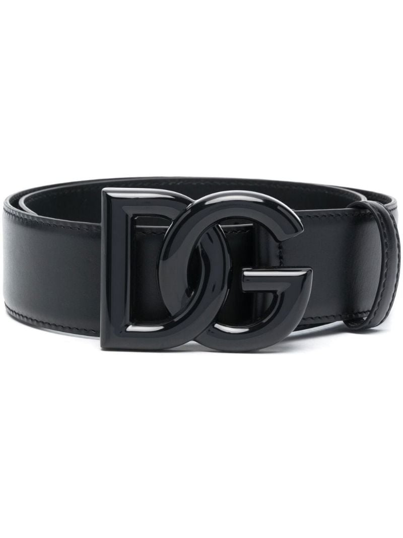 Black Logo Leather Belt