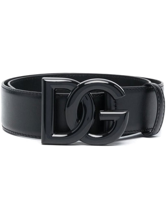Black Logo Leather Belt
