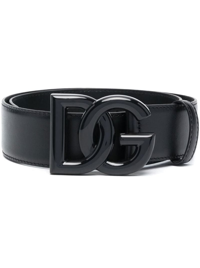 Black Logo Leather Belt