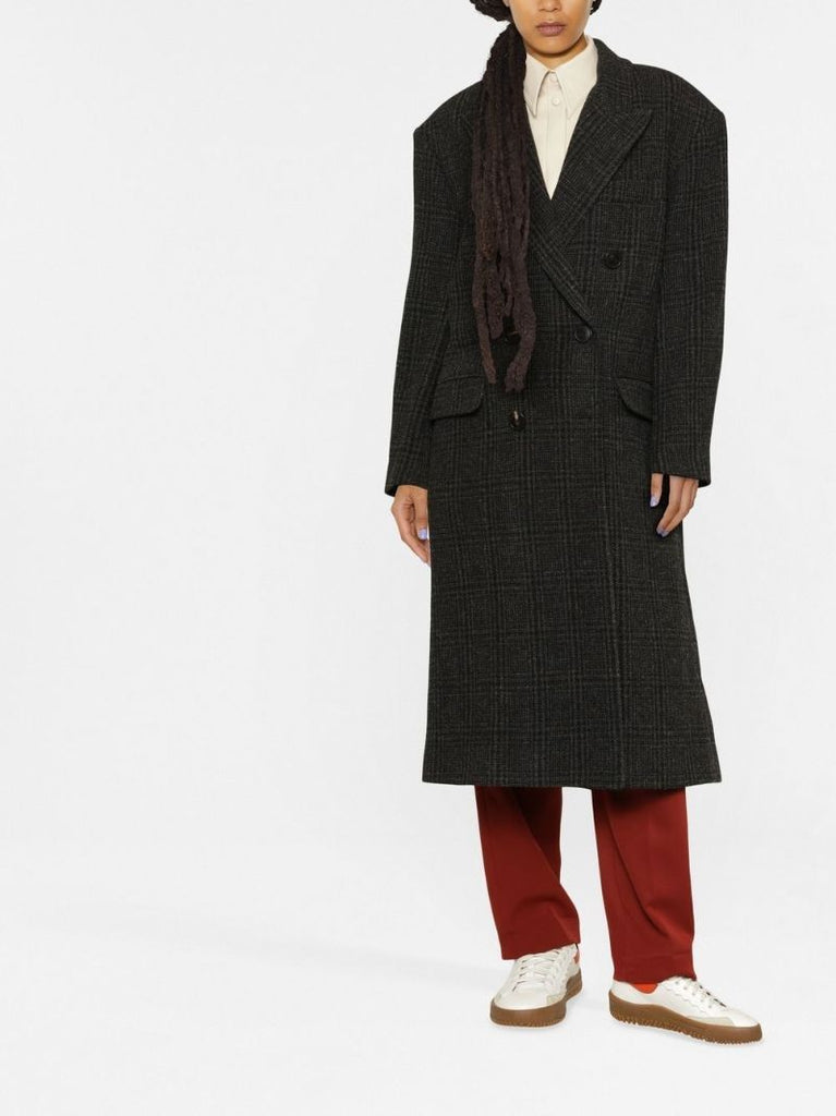 Grey Checked Double-breasted Coat