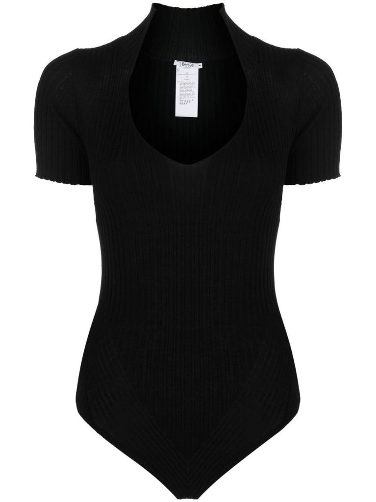 Black Ribbed Short Sleeve Bodysuit