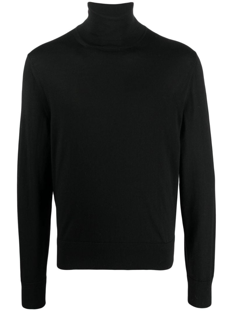 Black Roll Neck Wool Sweater