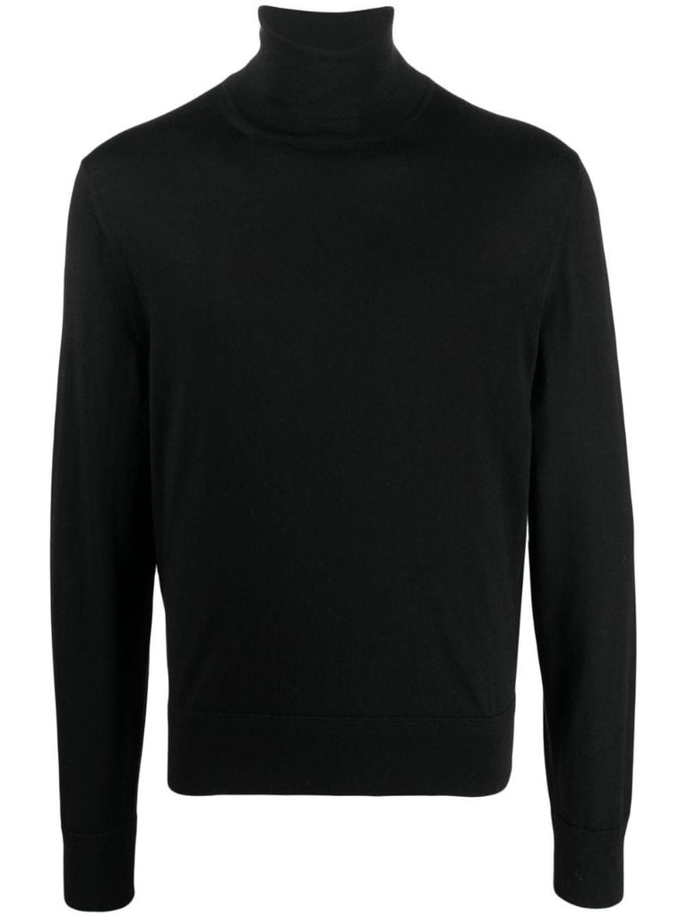 Black Roll Neck Wool Sweater