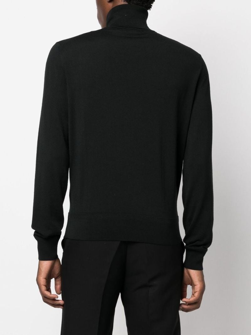 Black Roll Neck Wool Sweater