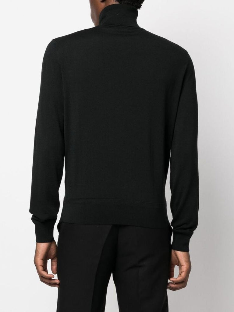 Black Roll Neck Wool Sweater