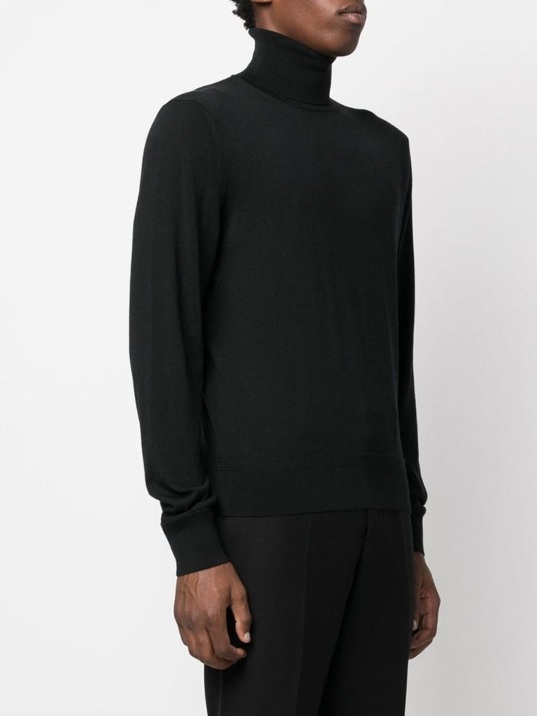 Black Roll Neck Wool Sweater