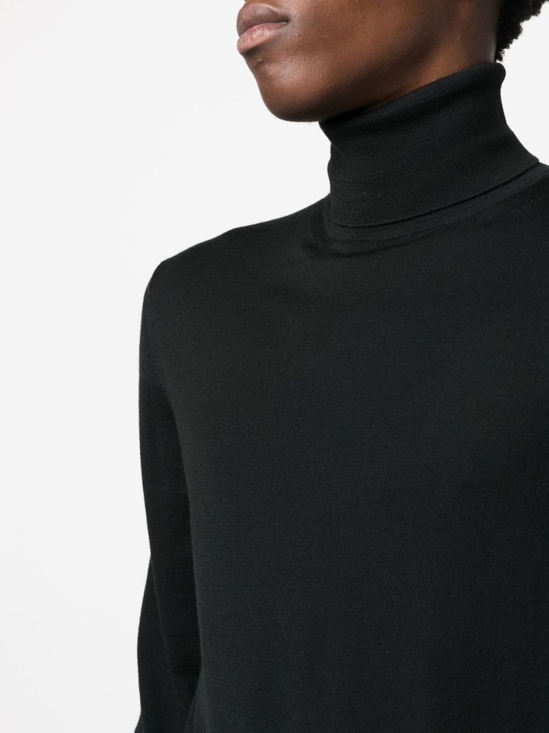 Black Roll Neck Wool Sweater