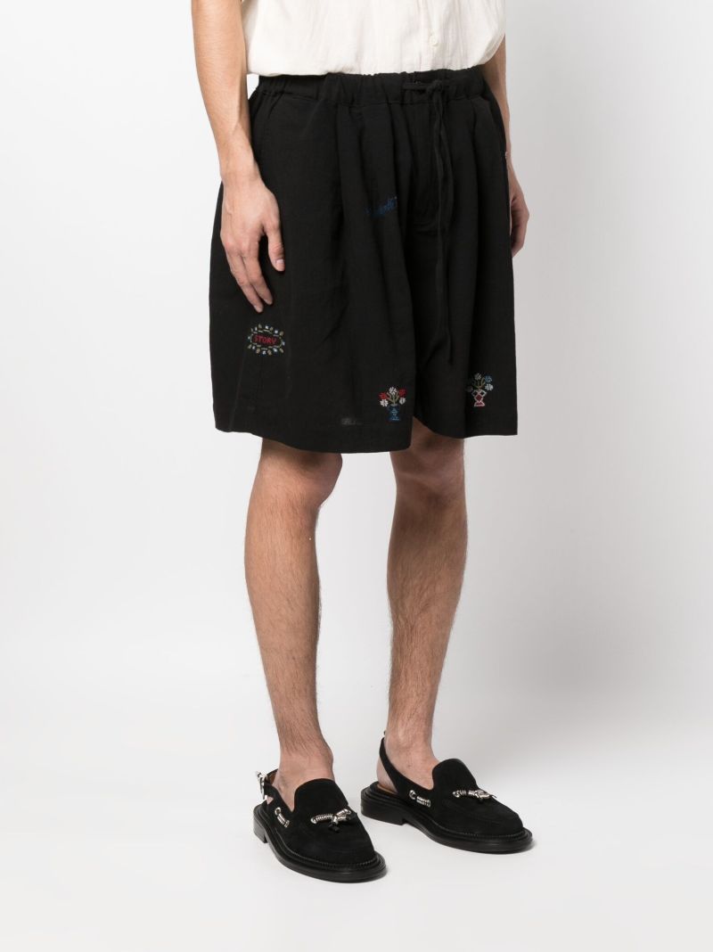 Black Embroidered-detail Track Shorts