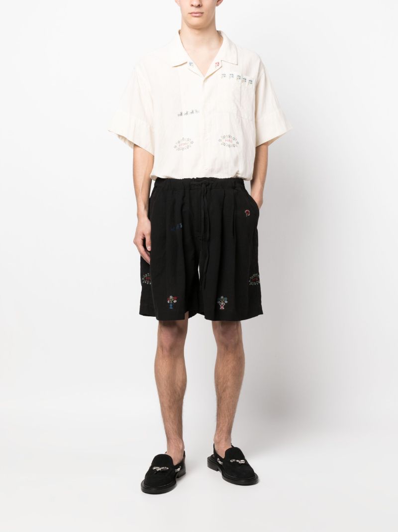 Black Embroidered-detail Track Shorts