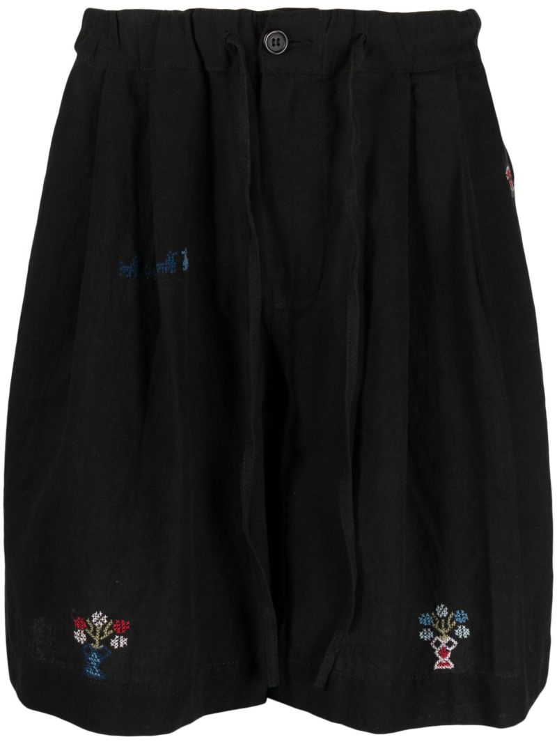 Black Embroidered-detail Track Shorts