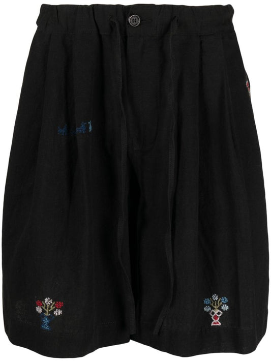 Black Embroidered-detail Track Shorts