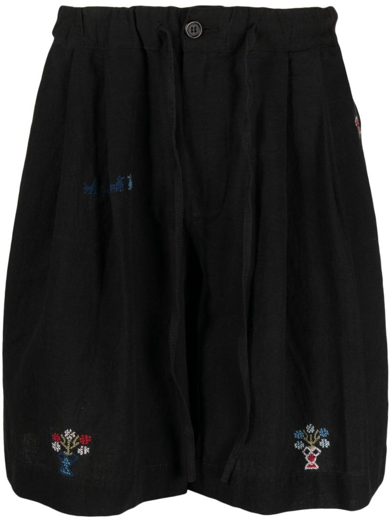 Black Embroidered-detail Track Shorts