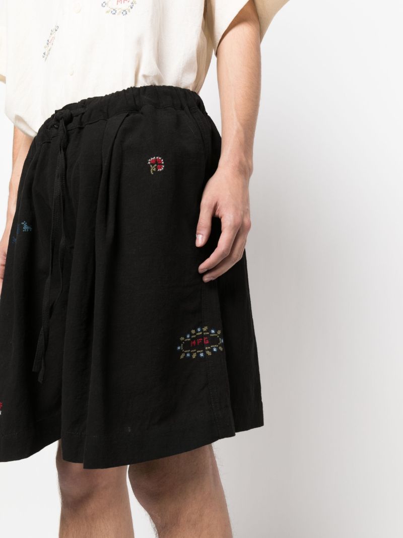 Black Embroidered-detail Track Shorts