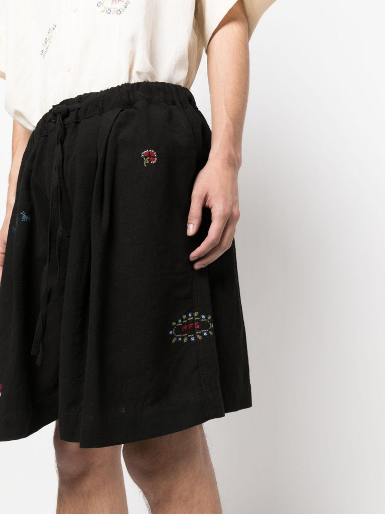 Black Embroidered-detail Track Shorts