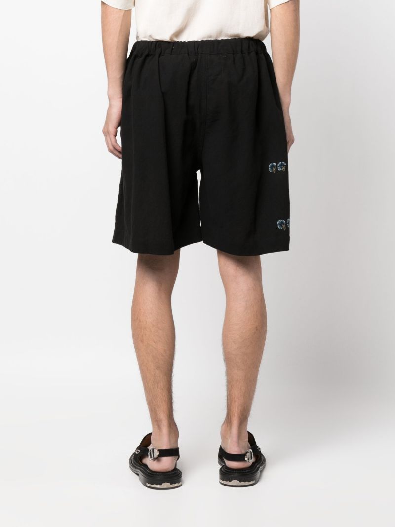 Black Embroidered-detail Track Shorts