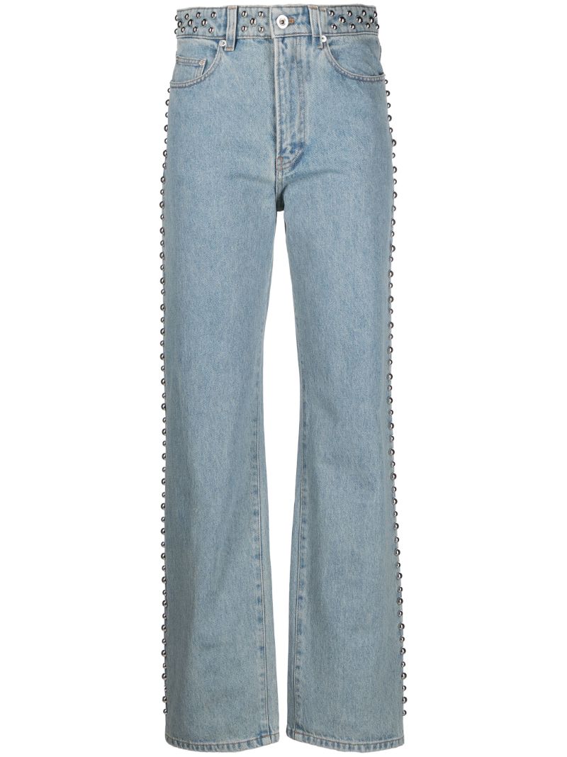 Blue Stud Detailed Straight Leg Jeans