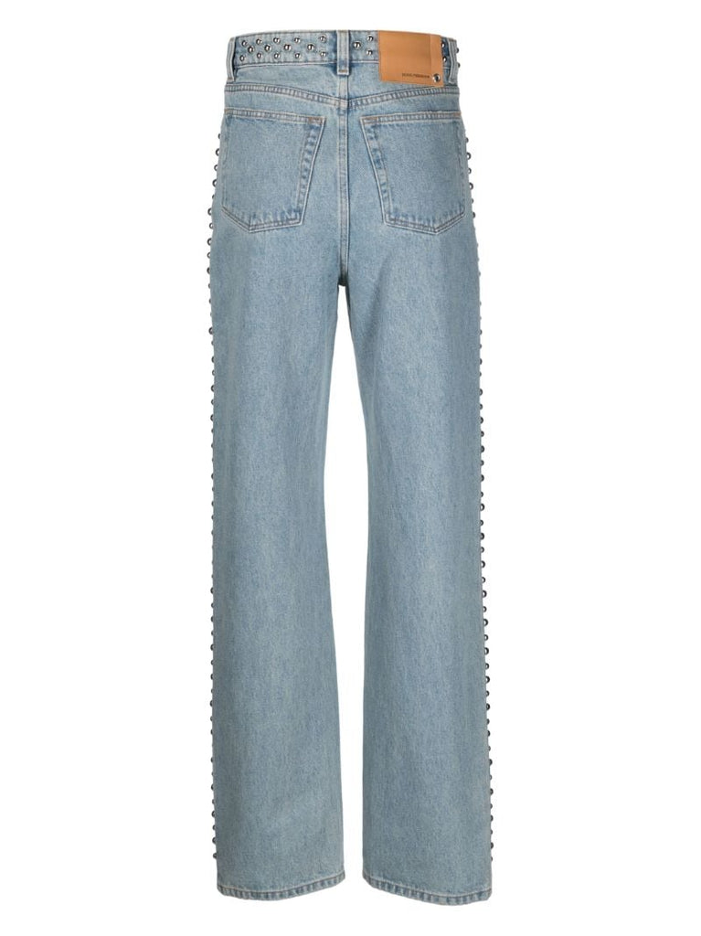 Blue Stud Detailed Straight Leg Jeans