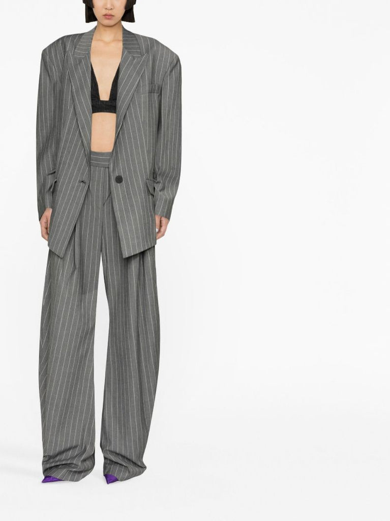 Grey Pinstripe Wide-leg Trousers