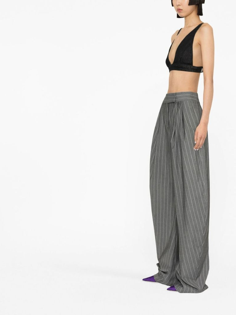 Grey Pinstripe Wide-leg Trousers