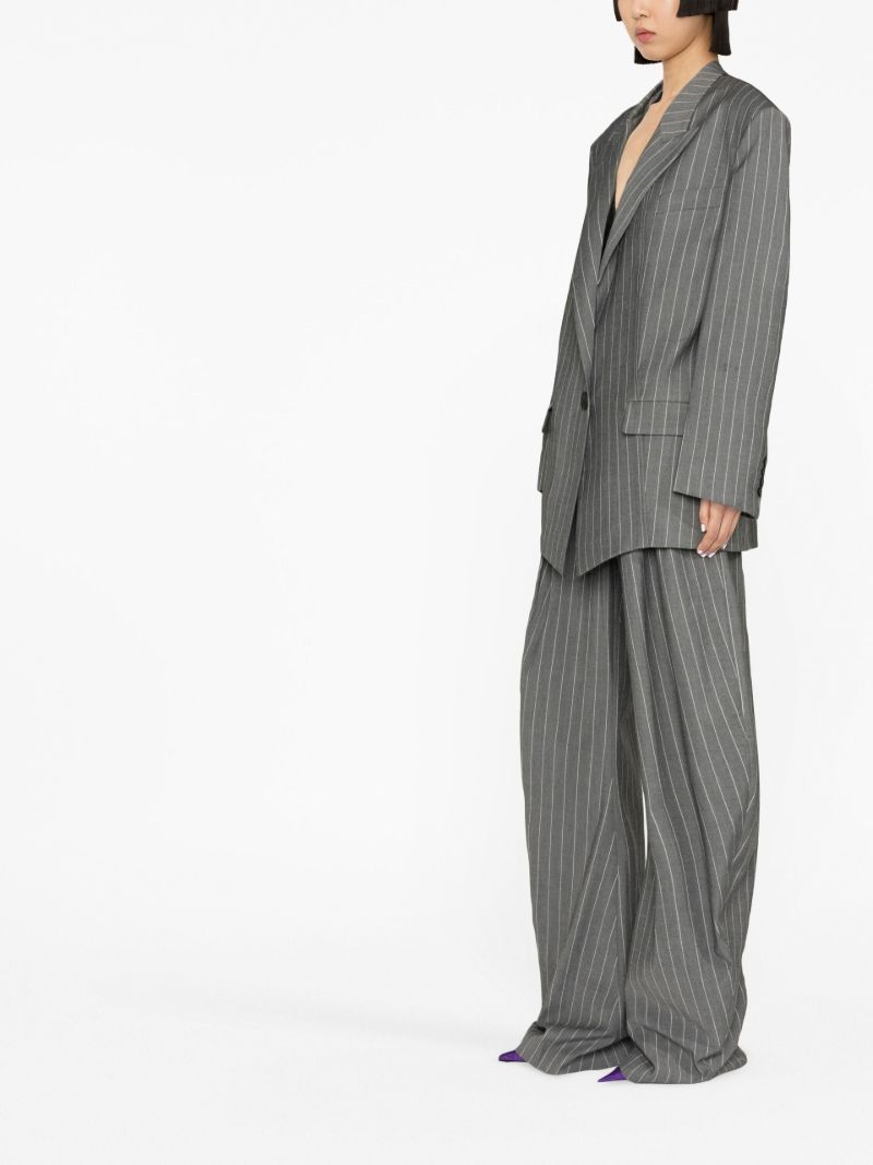 Grey Pinstripe Single-breasted Blazer