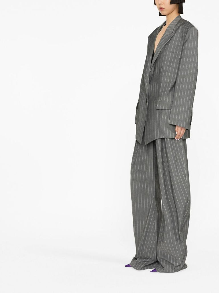 Grey Pinstripe Single-breasted Blazer