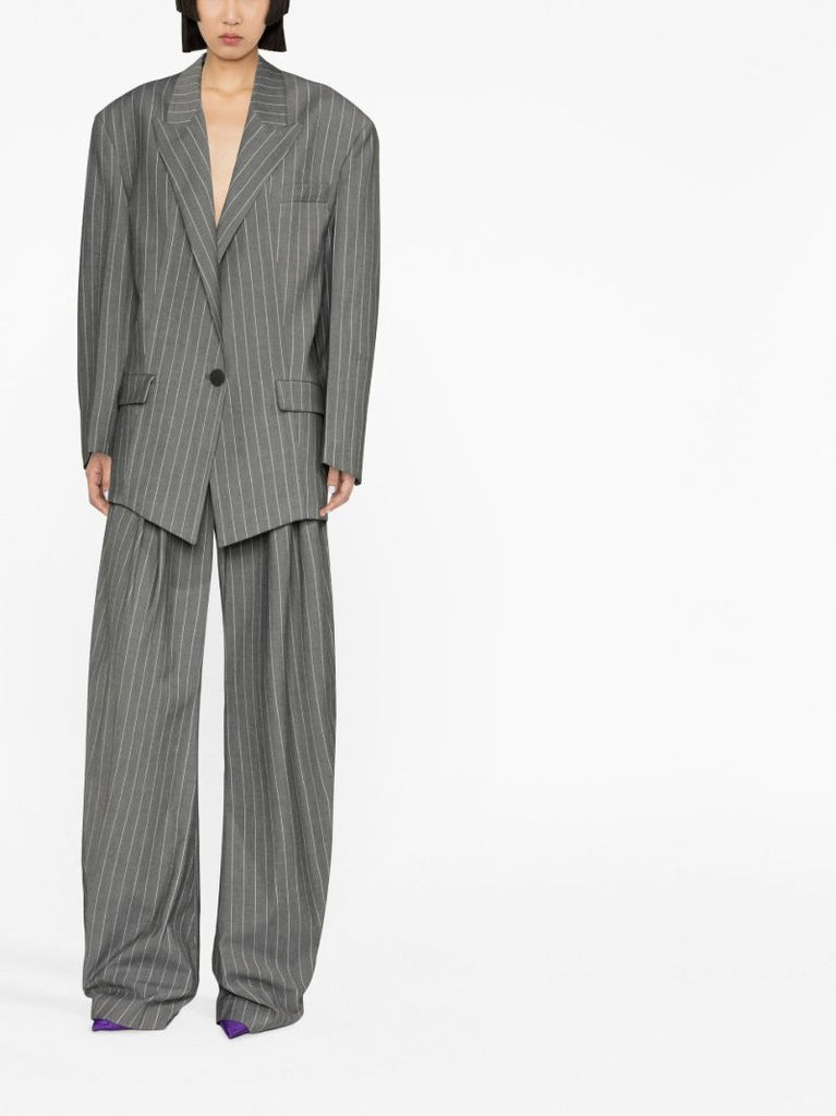 Grey Pinstripe Single-breasted Blazer