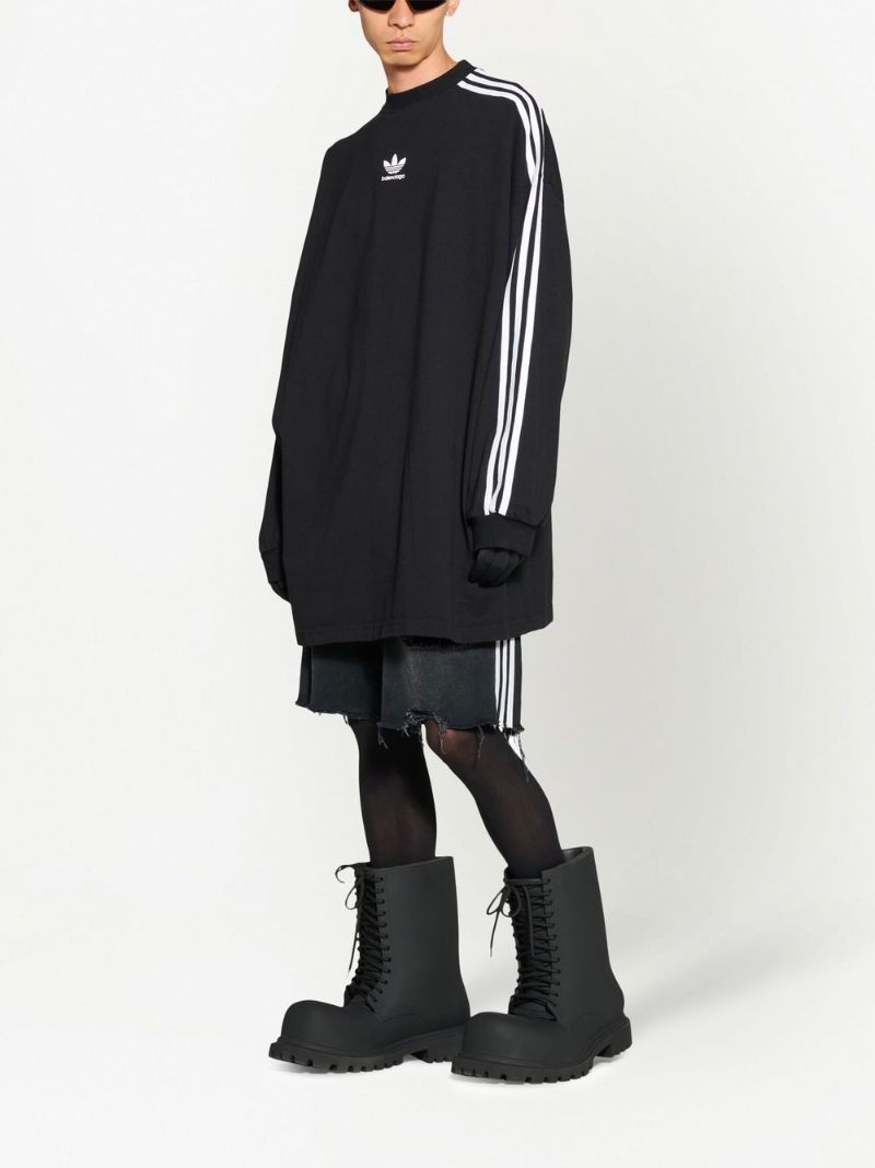X Adidas Black Logo Print Three-stripe Long-sleeved T-shirt