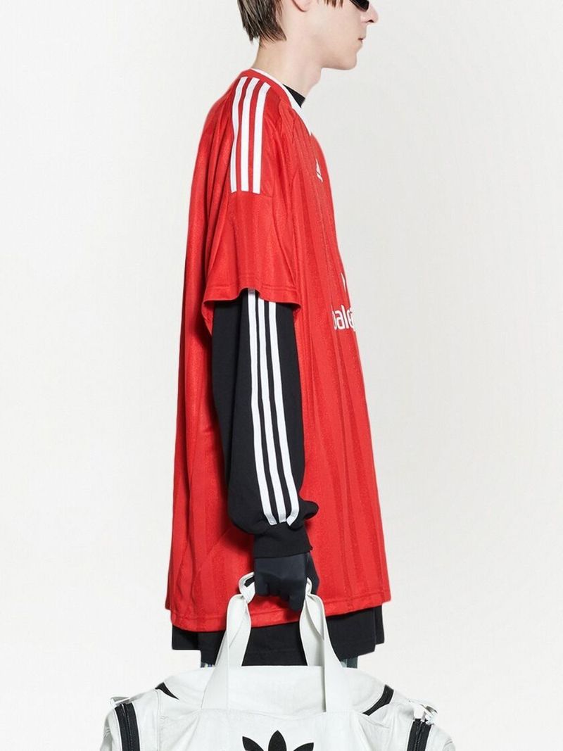 X Adidas Red Three-stripe Logo Print T-shirt