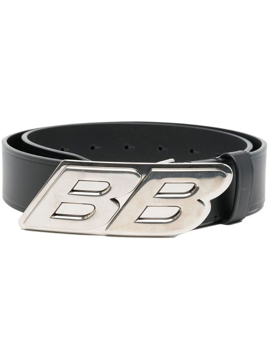 Black Logo Buckle Leather Belt