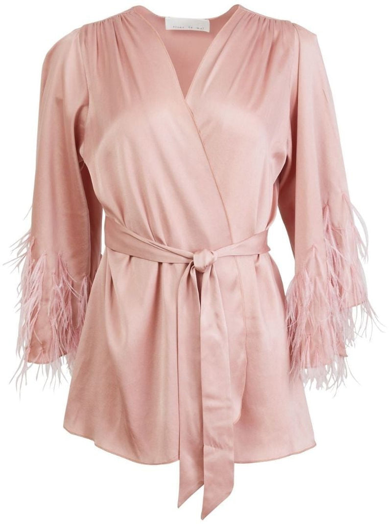 Pink Feather-trimmed Silk Robe