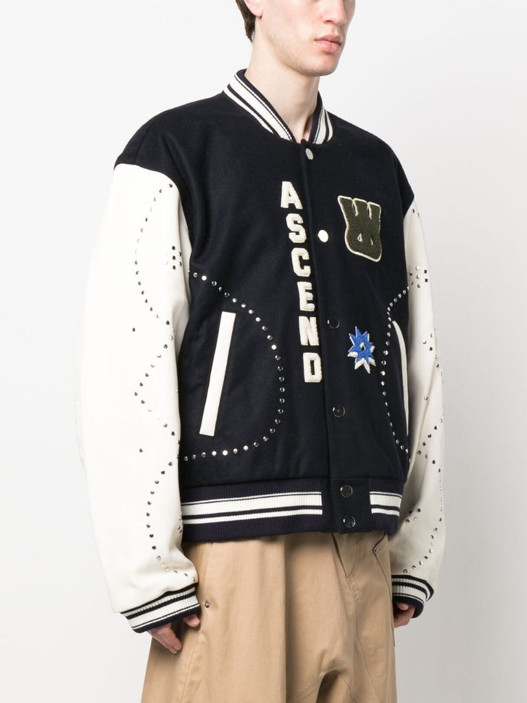 Blue Ascend AppliquÃ_x0083_Â©d Bomber Jacket