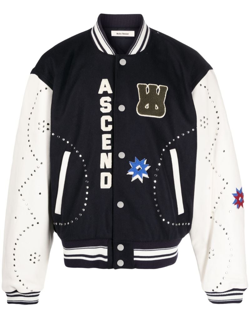 Blue Ascend AppliquÃ_x0083_Â©d Bomber Jacket